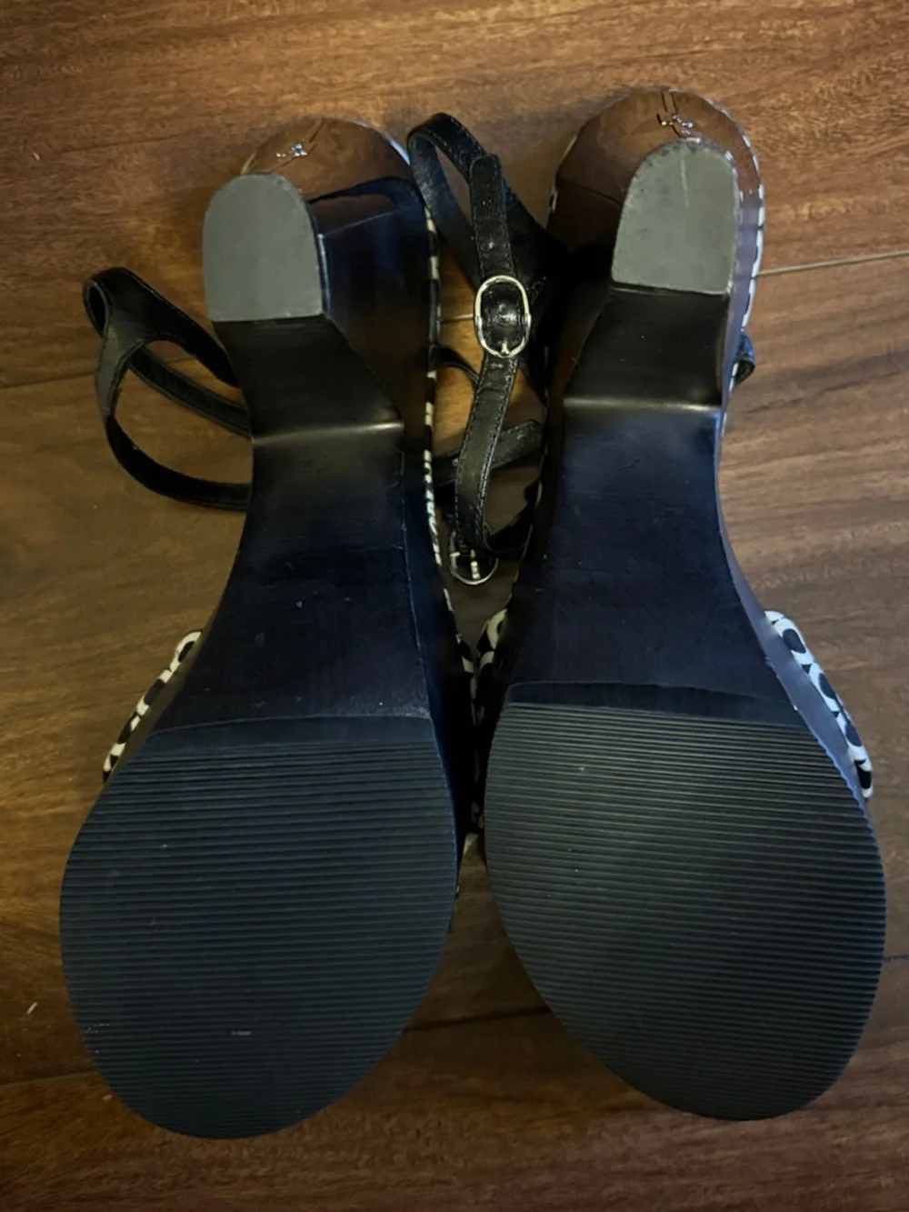 Coach Black & White Signature Platform T-Strap Sandals